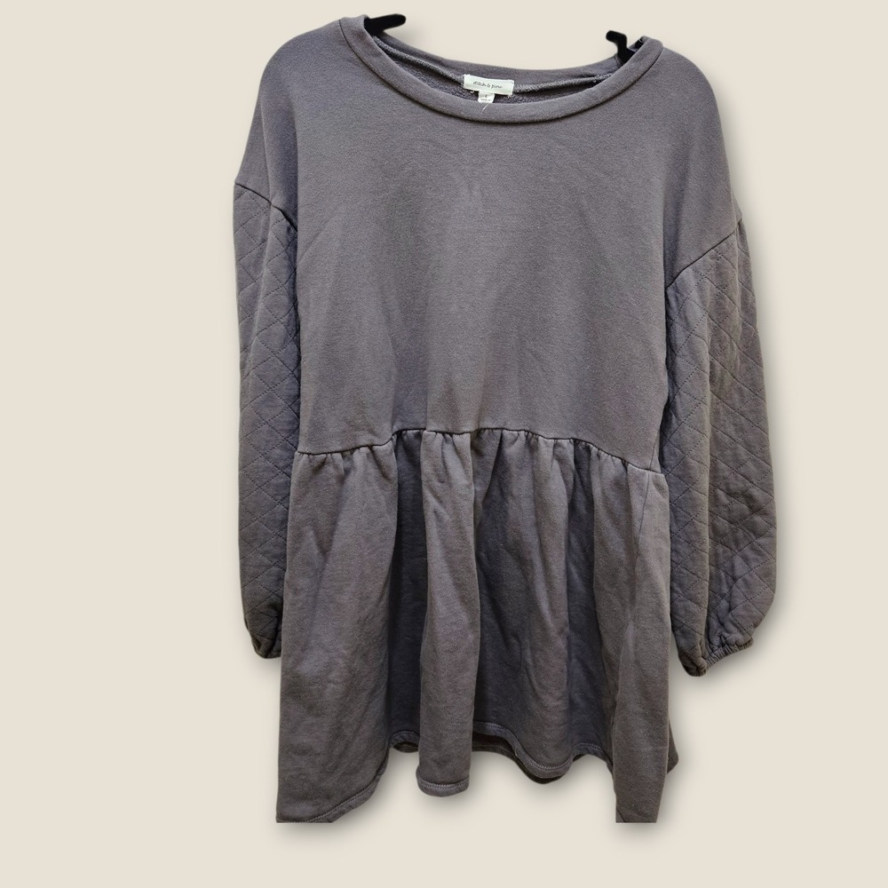 Stitch & Pine Women's Gray Sweatshirt Dress‎ Peplum Quilted Sleeve Detail Size L